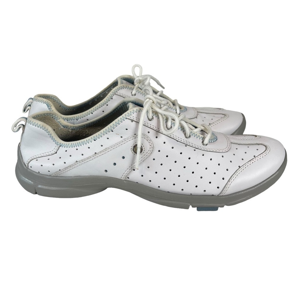 Privo Womens White Walking Shoes Size 10 Perforated Leather Lace Up Sneakers
